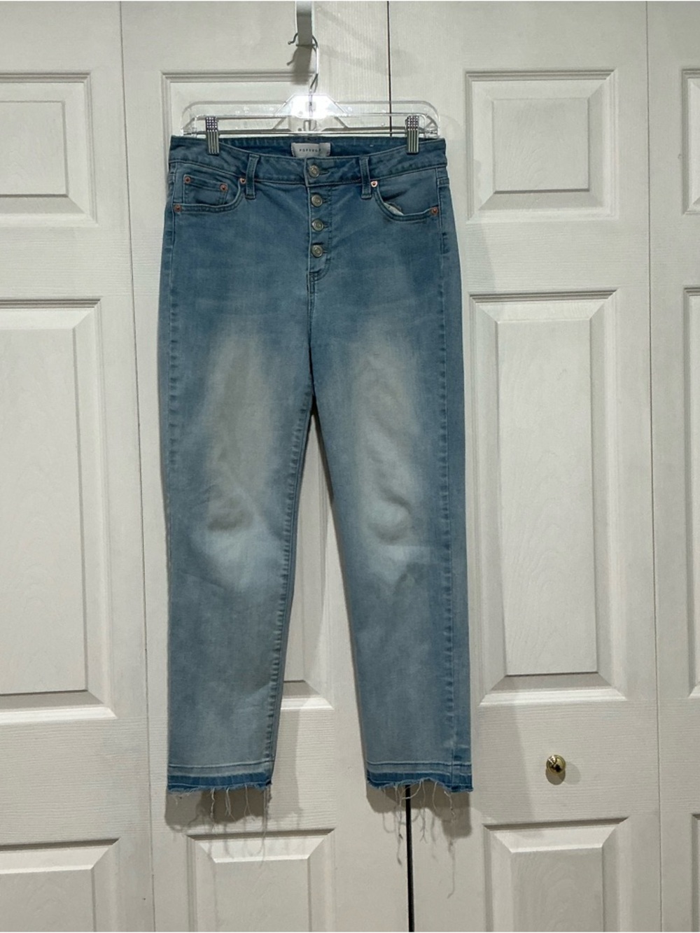 🤎 Popsugar Button Fly Blue Denim Jeans Frayed Hem - 10 / 30